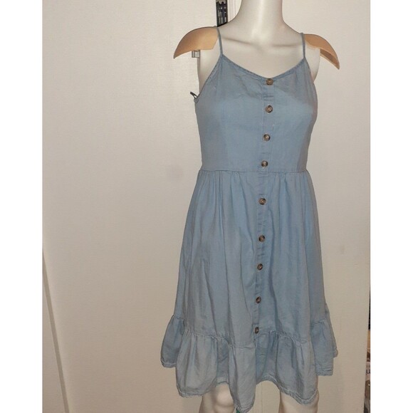 japna Blue cotton denim sundress summer mini dress button down front small xs s - Picture 4 of 9